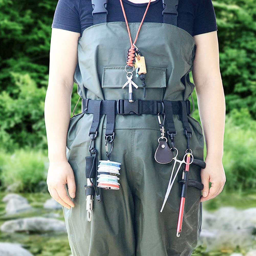 siawadeky Fishing Belt, Waist Belt with 5 Hooks, Adjustable Wading Belt for Hanging Fishing Gear and Accessories, Multifunctional, Airsoft Gear, Back