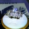 Copper Luxury Fashion Six-Claw White Zircon Double Ring For Women Party Engagement Birthday Jewelry Gift