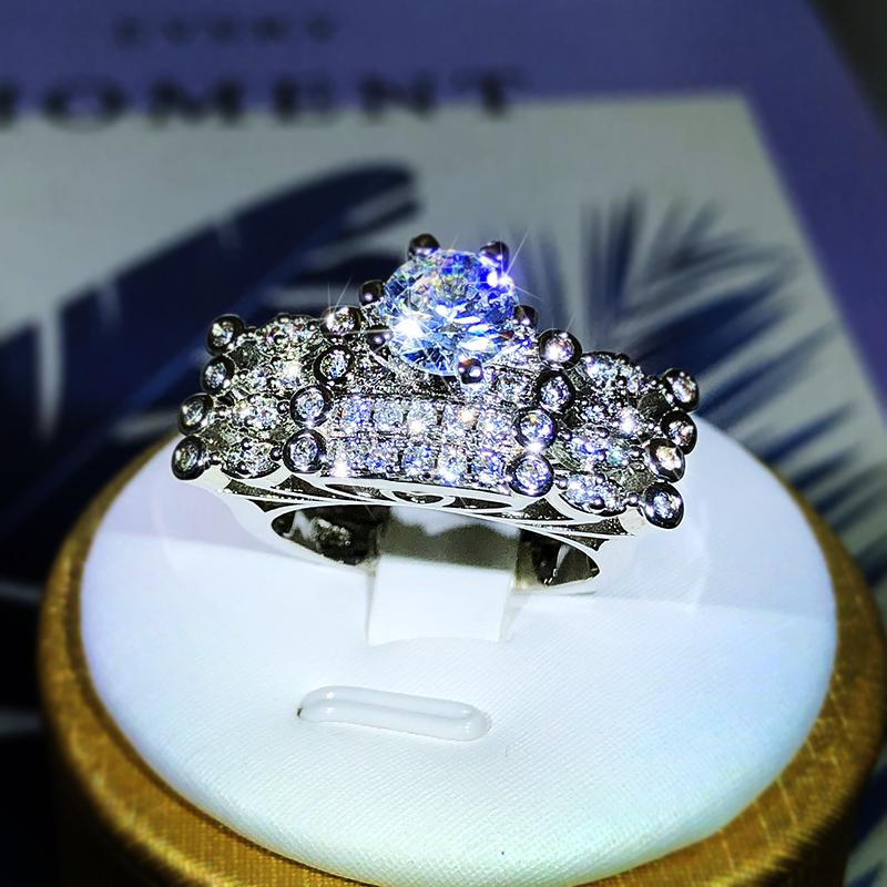 Copper Luxury Fashion Six-Claw White Zircon Double Ring For Women Party Engagement Birthday Jewelry Gift