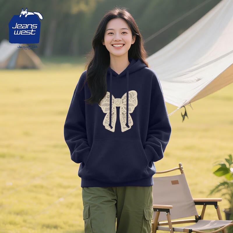 JEANSWEST CLUB Women's Lace Bowknot Hooded Sweatshirt
