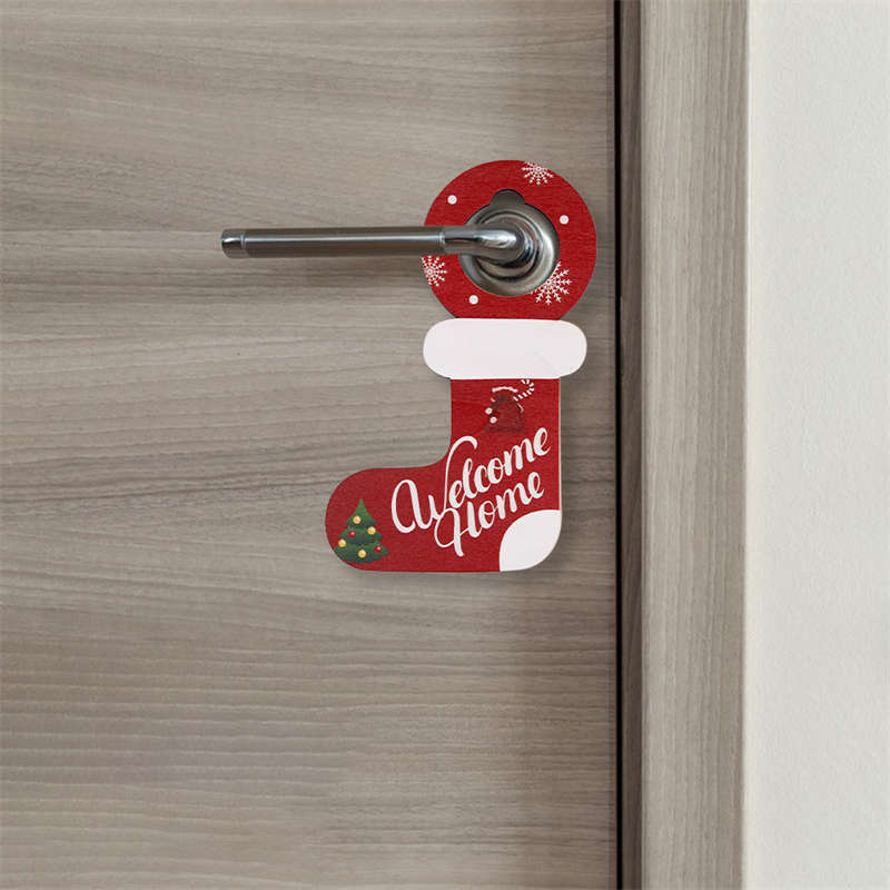 Christmas Decor 2PC Door Handle Pendant Santa Snowman Wooden Party Decor Wooden Door Hanging