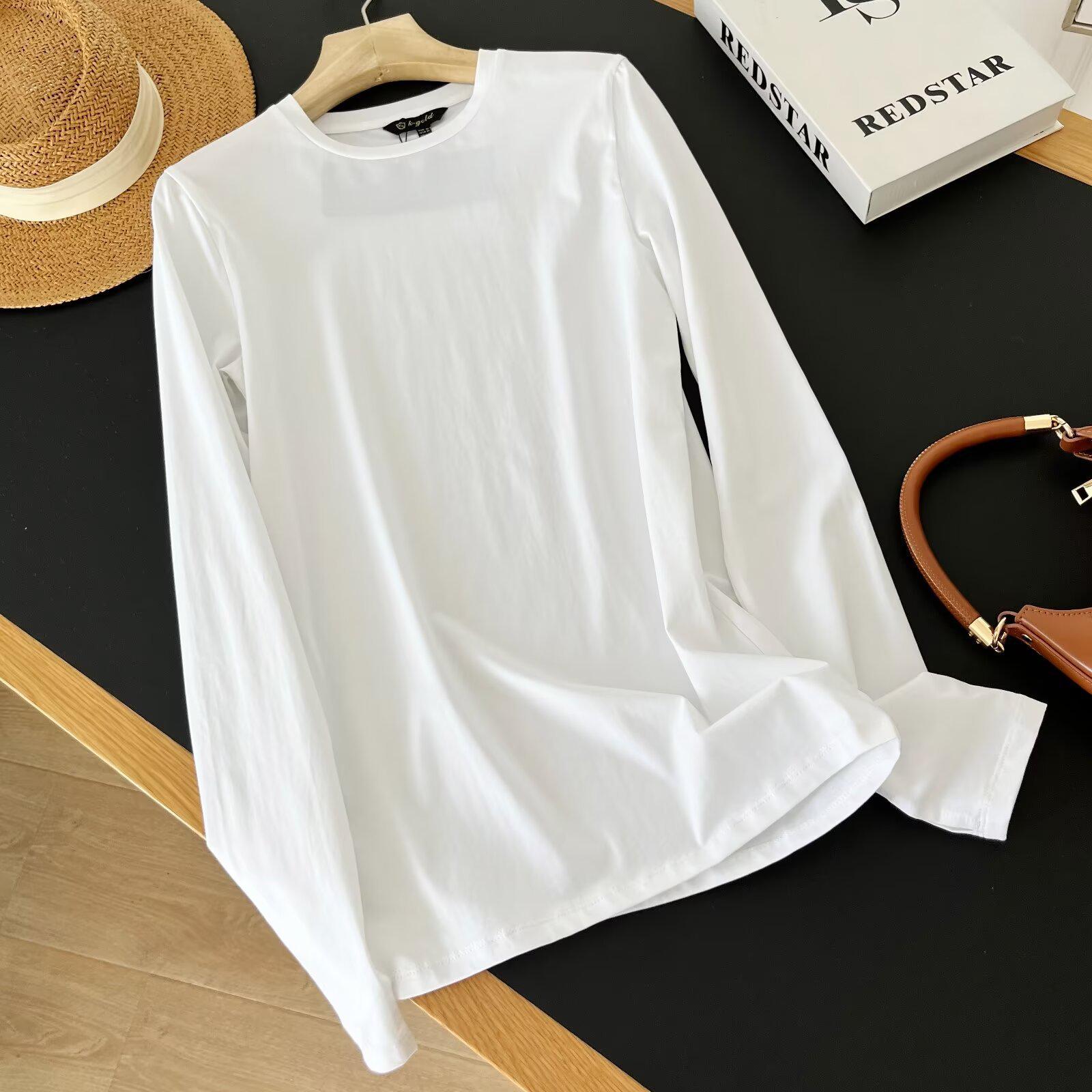 

Весна 2025 Женская полосатая повседневная футболка с круглым вырезом, длинным рукавом и приталенным силуэтом Large белый