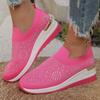 Women's Single Shoes Summer Thick Sole Knitted Full Drill Sports Shoes Casual Comfort Increase Nonslip Training Shoes