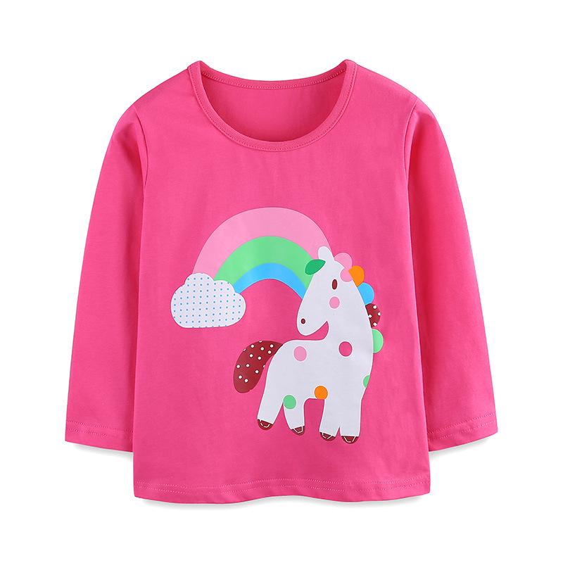 Autumn New Arrival: Girls Unicorn Print European Style Long Sleeve Cotton T-Shirt 6Y (120cm)