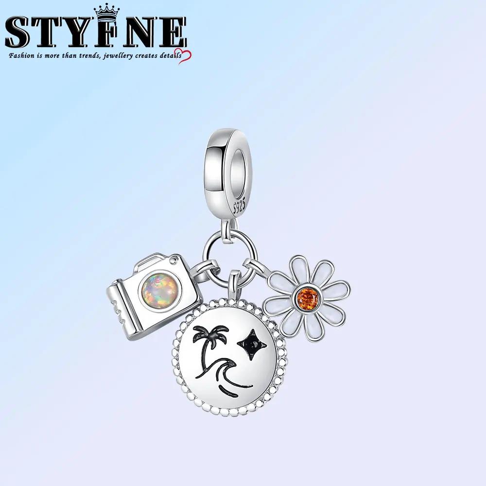 Anniversary Luggage Airplane Passport Three-Piece Set Copper Charms Fit Original Bracelet Jewelry Making For Women Gift