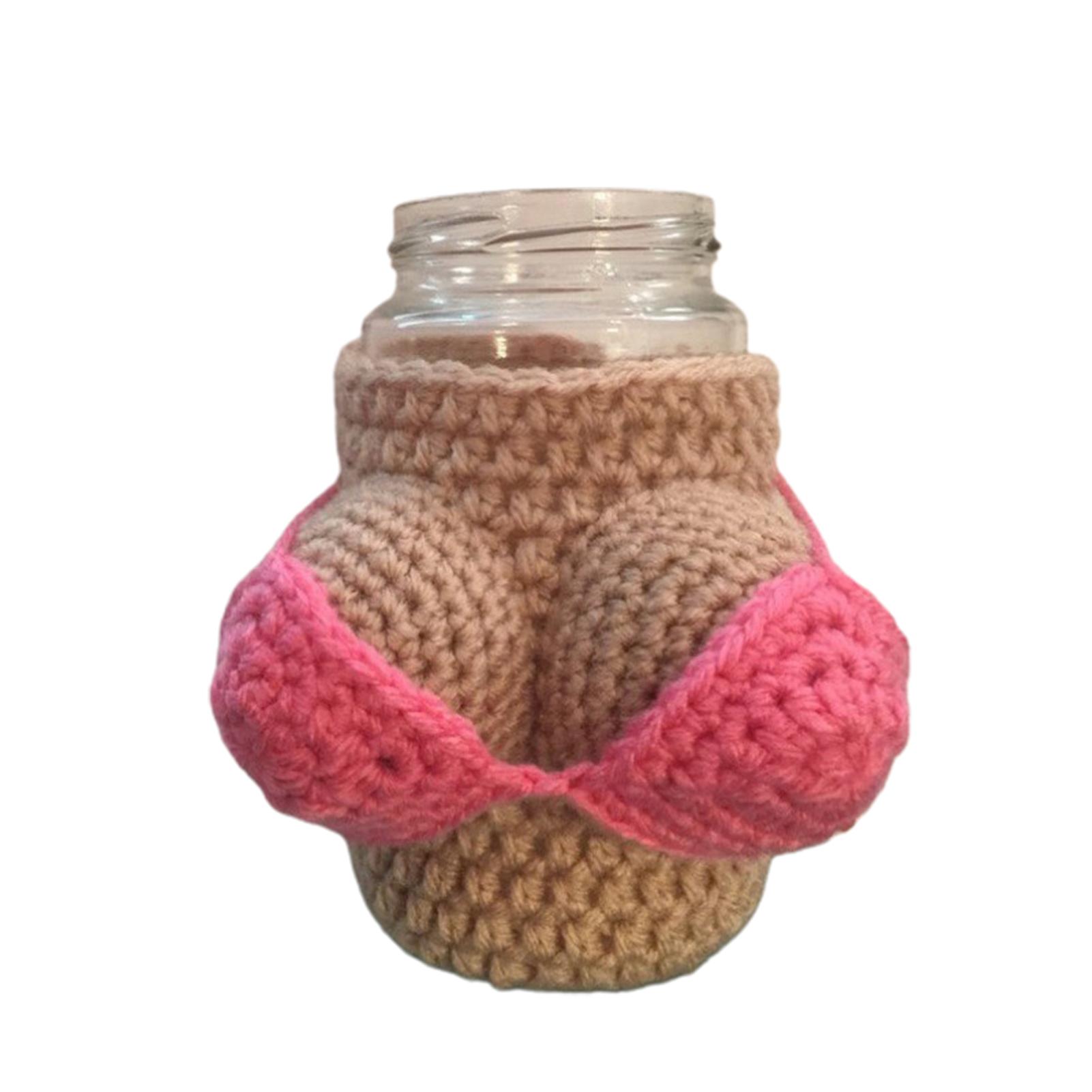 

Сексуальный бикини-топ, сумки для бутылок вина, прочные, многоразовые, вязаные, рукава для чашек, подарок на день рождения, Рождество розовый