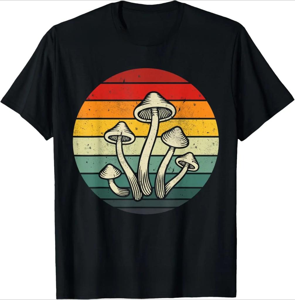 Retro Psychedelic Mushroom Print Magical Gift Food Fun Womens Tshirt Humorous Streetwear Shortsleeved Clothing Personality