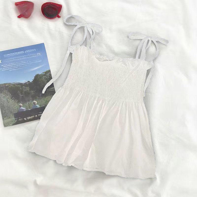 Sexy Tank Top Bow Halter Crop Tops Women Summer Folds Camis Backless Camisole Casual Bandage Tee Female Sleeveless Cropped Vest