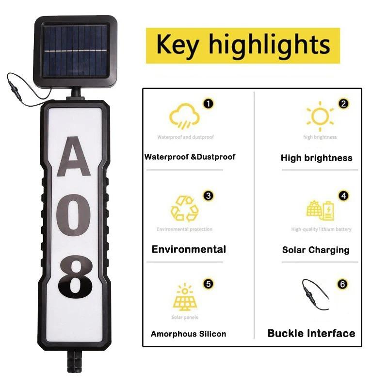Solar Address Sign Waterproof Light Up House Numbers Auto Dusk Illumination Wireless Solar Address Plaques for Yard Gate Mailbox Outdoor Entryway