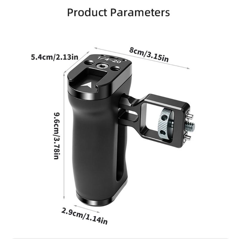 Camera Side Grip Handle with 1/4-20 Locating Pin Support, Textured Grip, Left or Right Mounting for Camera Cage Use, Field Filming, and Content Work