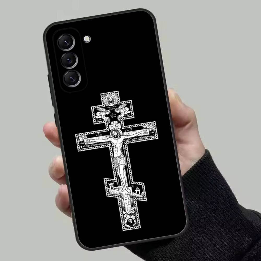 Orthodox Cross Icon Phone Case For Samsung Galaxy A13,A21s,A22,A31,A32,A52,A53,A71,A80,Soft Black Shell