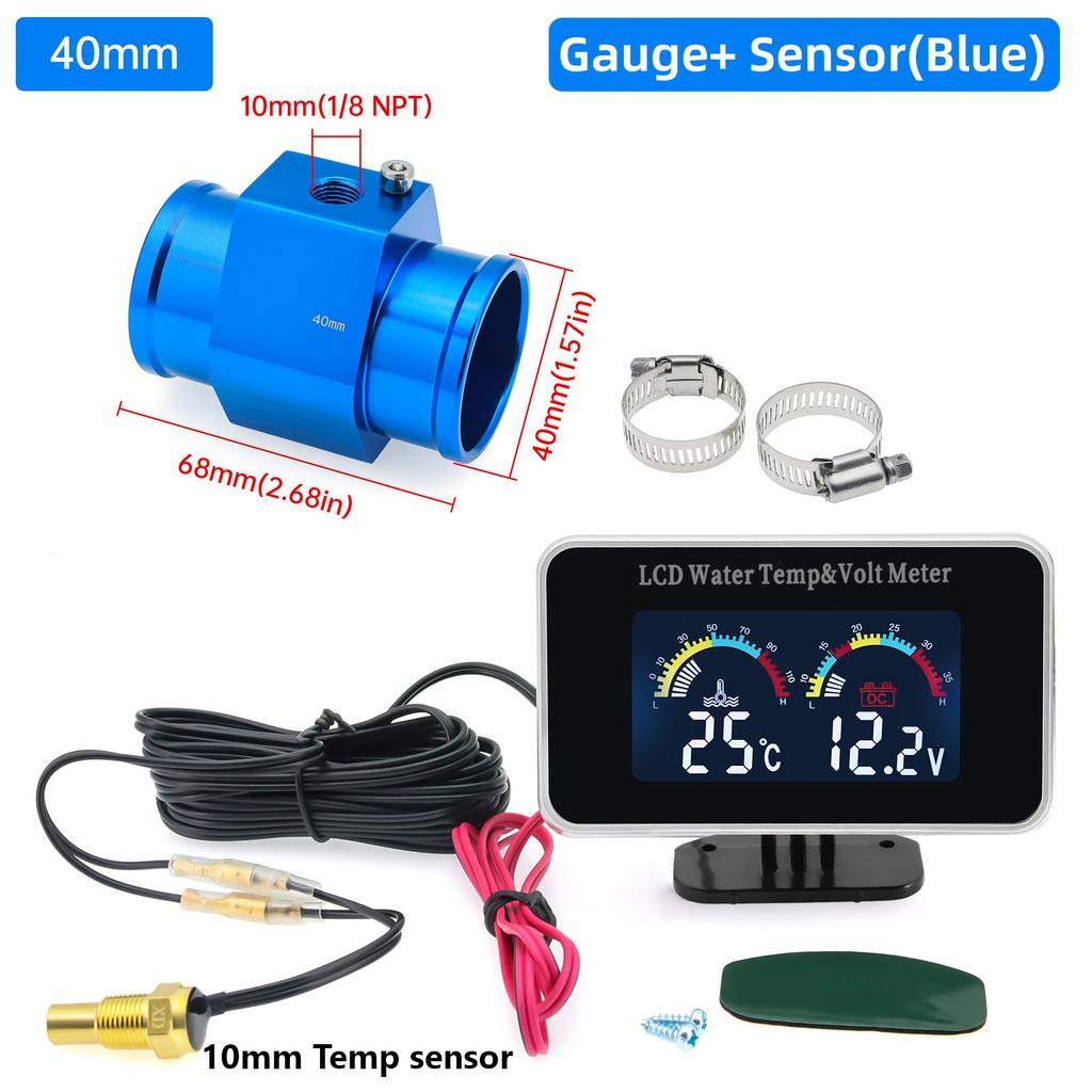 12V/24V Car Digital Water Temperature Gauge Water Temp VOLT Volmeter Joint Sensor Adapter 26-40MM(Optional) For Auto Trucks