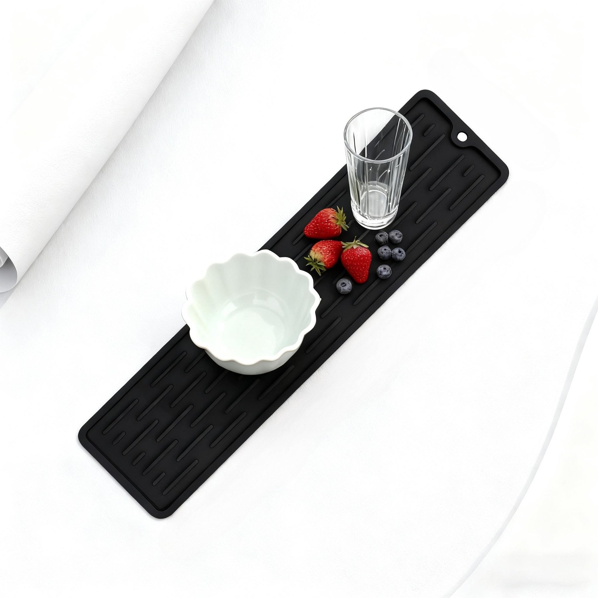 1pc Silicone Drying Mat Soft and Durable Kitchen Sink Countertop MatNon-Slip Cutting Board Mat Heat-Resistant Insulation Pad 35x88cm чёрный 1940₽