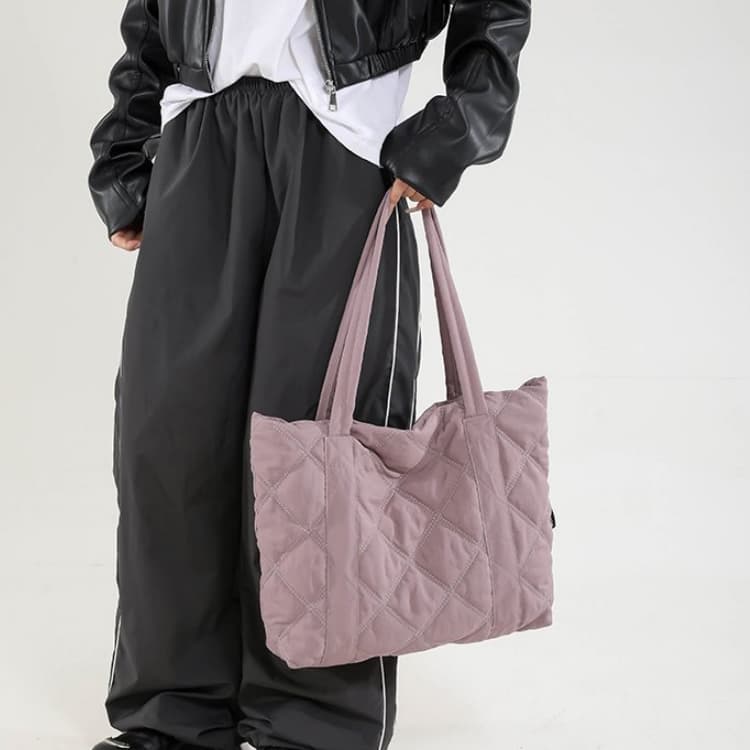 Borsa a tracolla casual da donna in piuma borsa a tote invernale a rombi