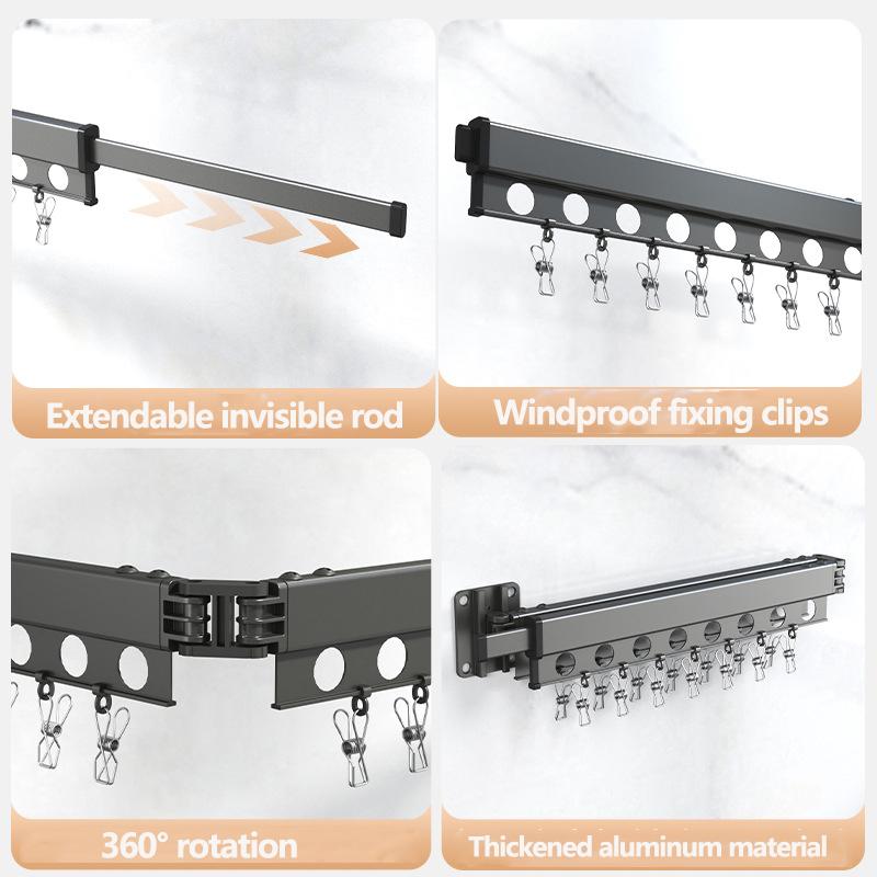 Wall Mounted Clothes Drying Rack Folding Extendable Clothesline Clothes Retractable Organizer Laundry Holder Wall Clothesline