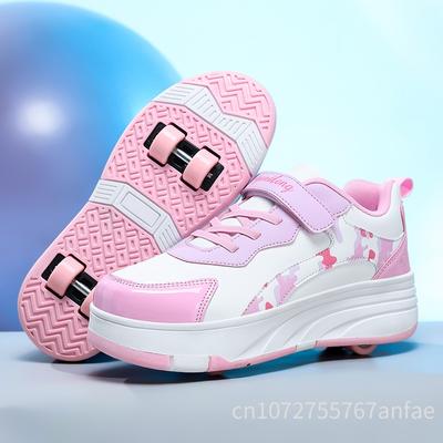 Zapatillas de skate para niños, para caminar, rodar, doble uso, cómodas, resistentes al desgaste, para patinaje sobre ruedas al aire libre, zapatillas casuales para niñas