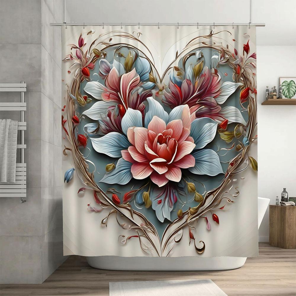 Exquisite Heart-Shaped Shower Curtain With Floral Design Perfect Bathroom Decoration For Home Or Gift