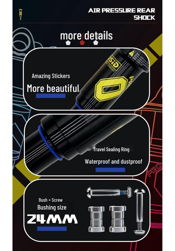 EVOSID Air Pressure Rear Shock Absorber for Mountain Bikes, Damping Suspension, 165/190/210MM