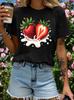 Womens Tshirt With Red Strawberry Ice Cream Pattern Breathable And Comfortable Round Neck Casual Personalized Top