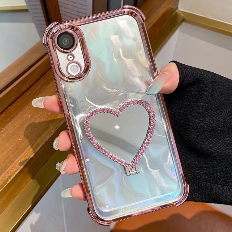 Heart-shaped Mirror Electroplated TPU + Acrylic Phone Case with Holder