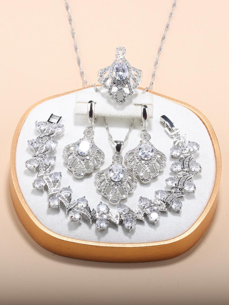 Original Design Rose Red Big Jewelry Hight Quality Zircon Fashion Accessories 5-Piece Sets Women Wedding-Party Costume