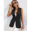 Women's V Neck Sleeveless A-Line Loose Fit Solid Color Single Button Vest Jacket