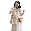 Women's Maternity Summer Doll Shirt & Shorts Two-Piece Set - Fashionable Short Sleeve Outfit for Outings