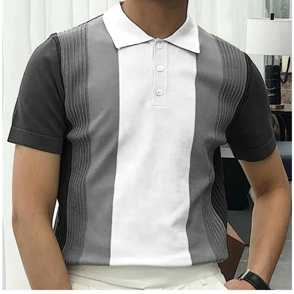 

Summer Men s Clothing Short Sleeve Polo Shirt Retro Button-down Patchwork Popular Fashion Business Leisure Knitwear 3XL