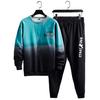 2 Pcs/Set Men Top Pants Suit Gradient Contrast Color Long Sleeve Round Neck Loose Elastic Waist Ankle Banded Hip Hop Sports Tracksuit Fall Spring Top
