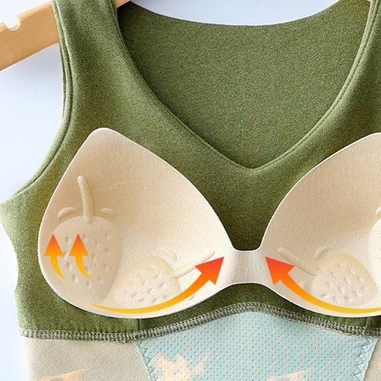 Vinter Dam Termoväst med Bröstvaddar Sömlös Sammet Snabb Temperatur Lås Värmande V-ringad Slim Fit Elastisk Ärmlös Inre Lager Underlinne