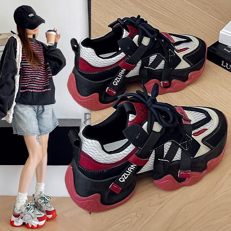 Platform-soled Dad Shoes Color Matching Breathable Mesh Shoes Women's Shoes 2025 Autumn New Sports and Leisure Shoes Versatile Trendy Shoes