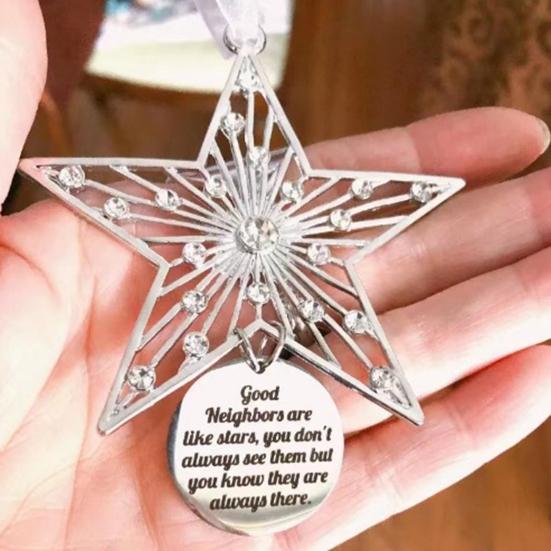 Christmas Friendship Charm Gift Metal Hanging Snowflake/Star/Round/Snowman Shaped Decoration with Blessing