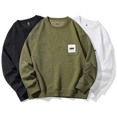 Frühling und Herbst Übergroßer Herrenmode Lässiger Rundhals Patchwork Bedruckter Hoodie Herren Pullover
