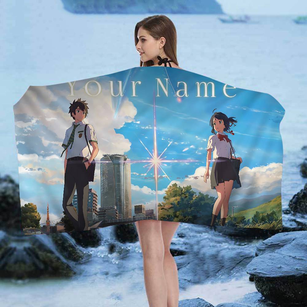 M-Makoto Anime S-Shinkai Microfiber Printed Beach Towel Mountain Climbing Yoga Beach Swimming Running Absorbent Soft Towel