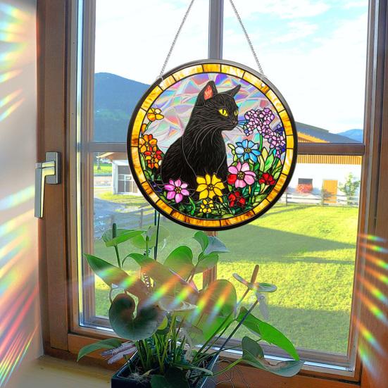 Stained Glass Window Hanging Ornament Colorful Acrylic Suncatcher Panel with Chain