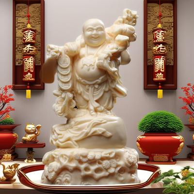 Copper Coin Maitreya Buddha Character Statue Chinese God of Wealth -Home Office Feng Shui Mascot Laughing Buddha Statue