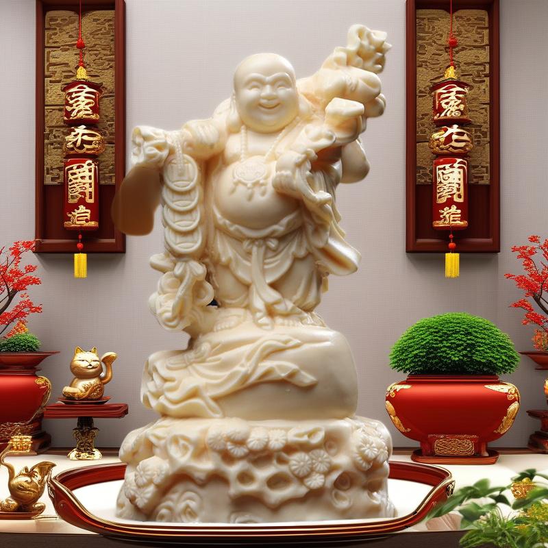 Copper Coin Maitreya Buddha Character Statue  Chinese God of Wealth -Home Office Feng Shui Mascot Laughing Buddha Statue