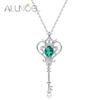 ALLNOEL Solid 925 Silver Necklace For Women Certified Lab Created Emerald Heart Key Shape Pendant Gifts Fine Jewelry