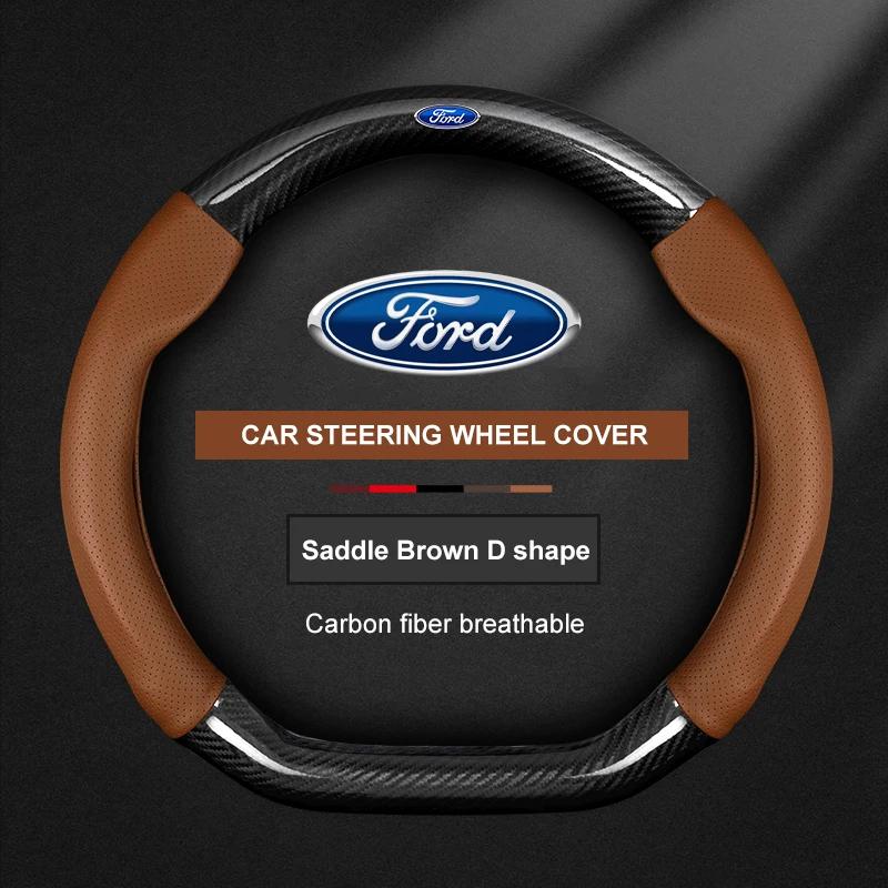 fypaj3 Car Carbon Fiber Ventilate Steering Wheel Cover Ford ST Mondeo F150 Fusion Mustang EXPLORER ESCAPE EDGE Fiesta Focus Kuga Ranger