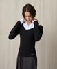 RE RHEE Shirt Collar Ribbed Knit Top Black
