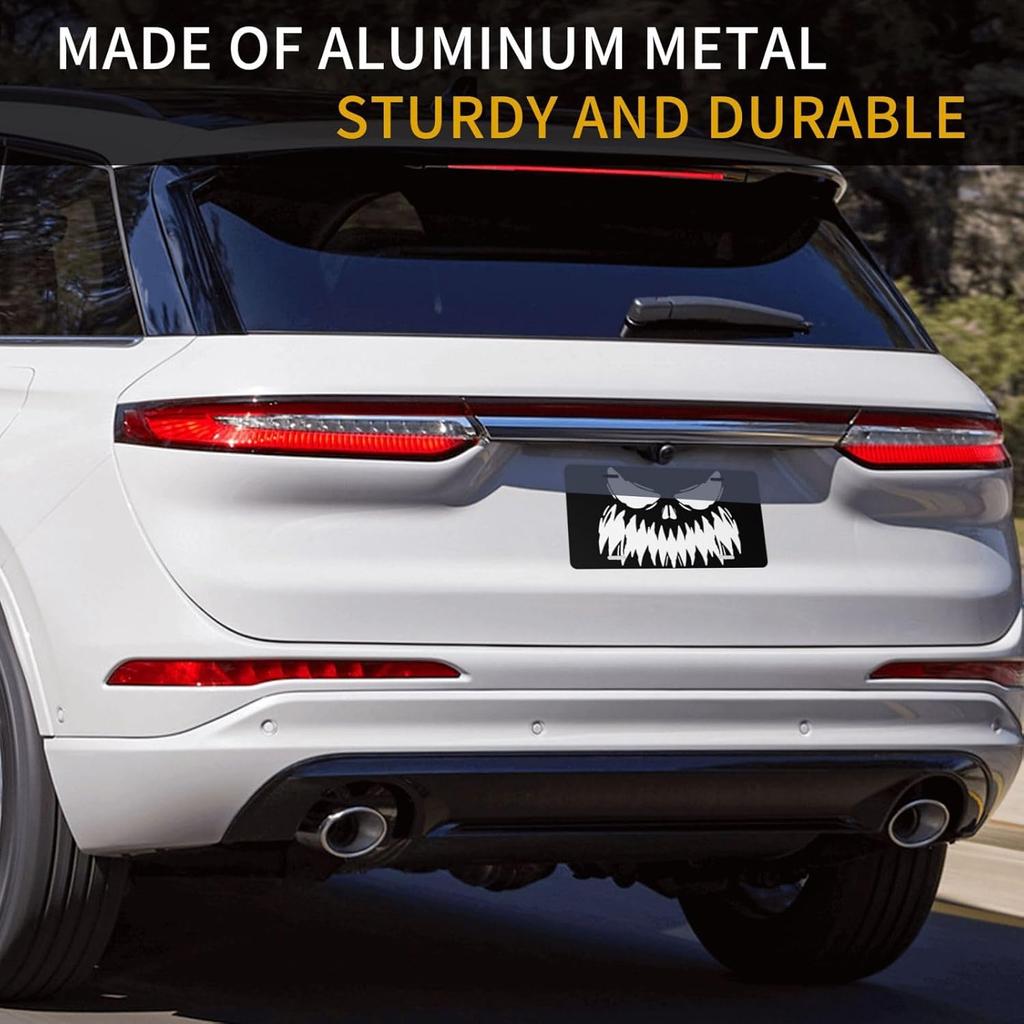 Evil Smile Monster Face Front License Plate for Women Car Vanity Plates Decorative Aluminum Metal Cute Novelty License Plate Cover for Men 6x12 Inch