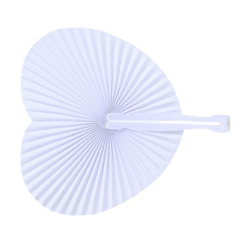 12pcs Fans Folding Paper Hand Wedding White Handheld Heart Chinese Party Blank DIY Foldable Taichi Art Painting Fan