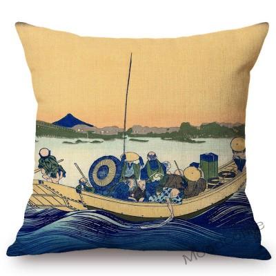 Asian Art Great Wave Woodblock Painting Hokusai Japanese Artist Culture Decoration Pillow Case Cotton Linen Sofa Cushion Cover