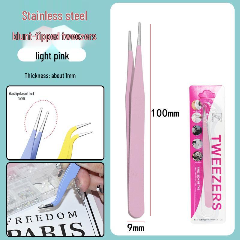 Colorful Stainless Steel Curved Tweezers for False Eyelashes and Planner Clips