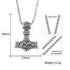Unique Stainless Steel Vikings Thor Hammer Pendant Vintage Scandinavian Rune Necklace for Men Punk Jewelry Accessories
