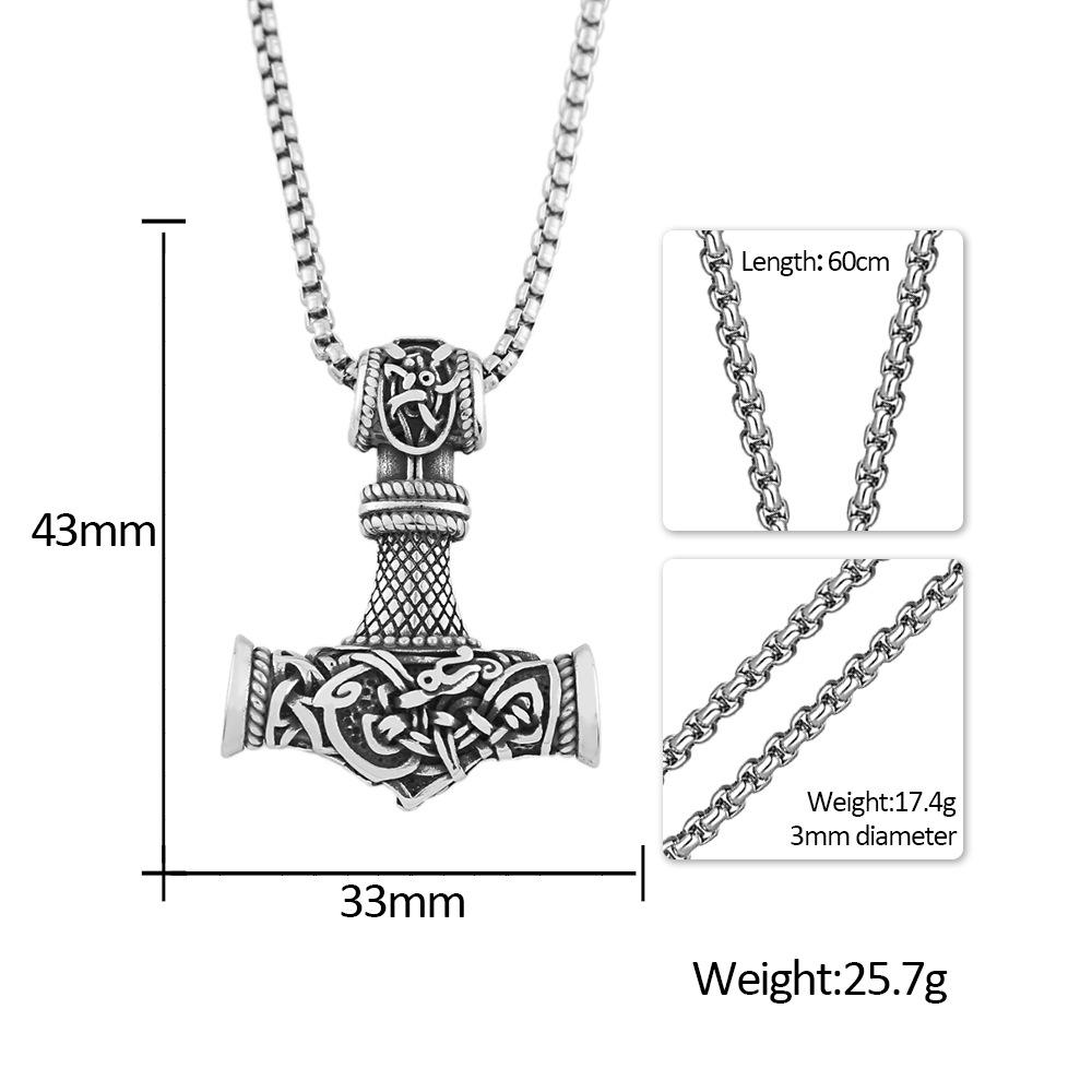Unique Stainless Steel Vikings Thor Hammer Pendant Vintage Scandinavian Rune Necklace for Men Punk Jewelry Accessories