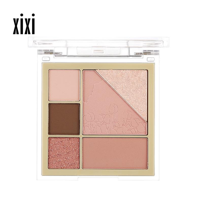 Xixi 6-in-1 Exquisite Girl Curcuma Diary Eyeshadow Disc Pearlescent Shimmer Matte Waterproof Sexy Eyeshadow Palette