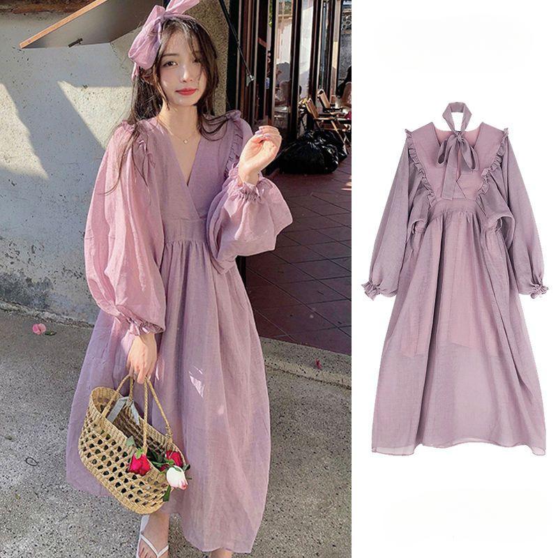 Maternity Spring Dress Fashion Set Baby Doll Dress Spring Autumn High-End Fairy Maternity Dress