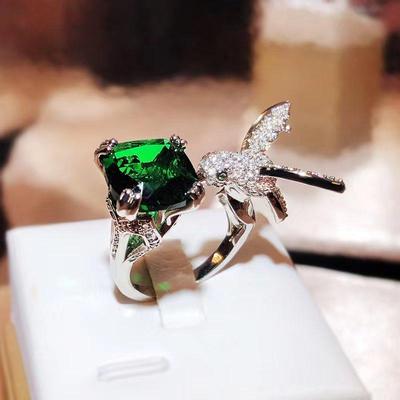 Modischer Kolibri-Ring für Damen, grüner Zirkon-Kolibri-Ring, Schmuck, Party-Schmuck, Hochzeit, Brautring, hochwertiges Jubiläumsgeschenk