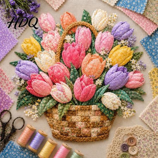 Actividades Manualidades de Tela DIY Cesta de Flores Patchwork Kit Flores en Capas Sala de Manualidades Decoración de Pared Proyecto de Costura Floral 3D para Adultos,